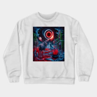 AI generated Moose watching solar eclipse with wolf Crewneck Sweatshirt